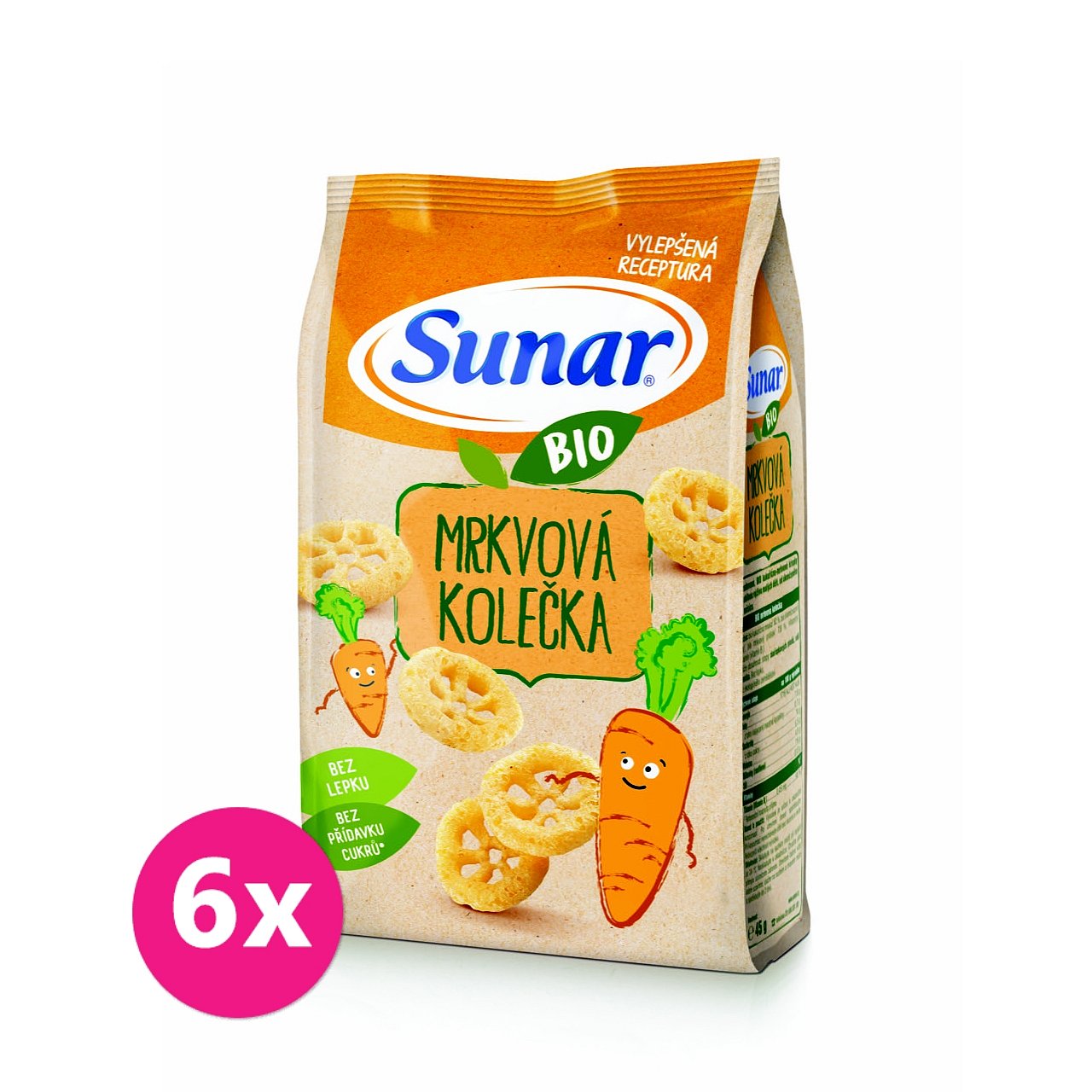 6 x SUNAR BIO křupky Mrkvová kolečka 45 g