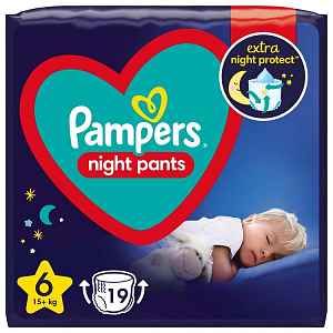 PAMPERS Night Pants Plenkové Kalhotky Velikost 6, 19 ks, 15 kg+