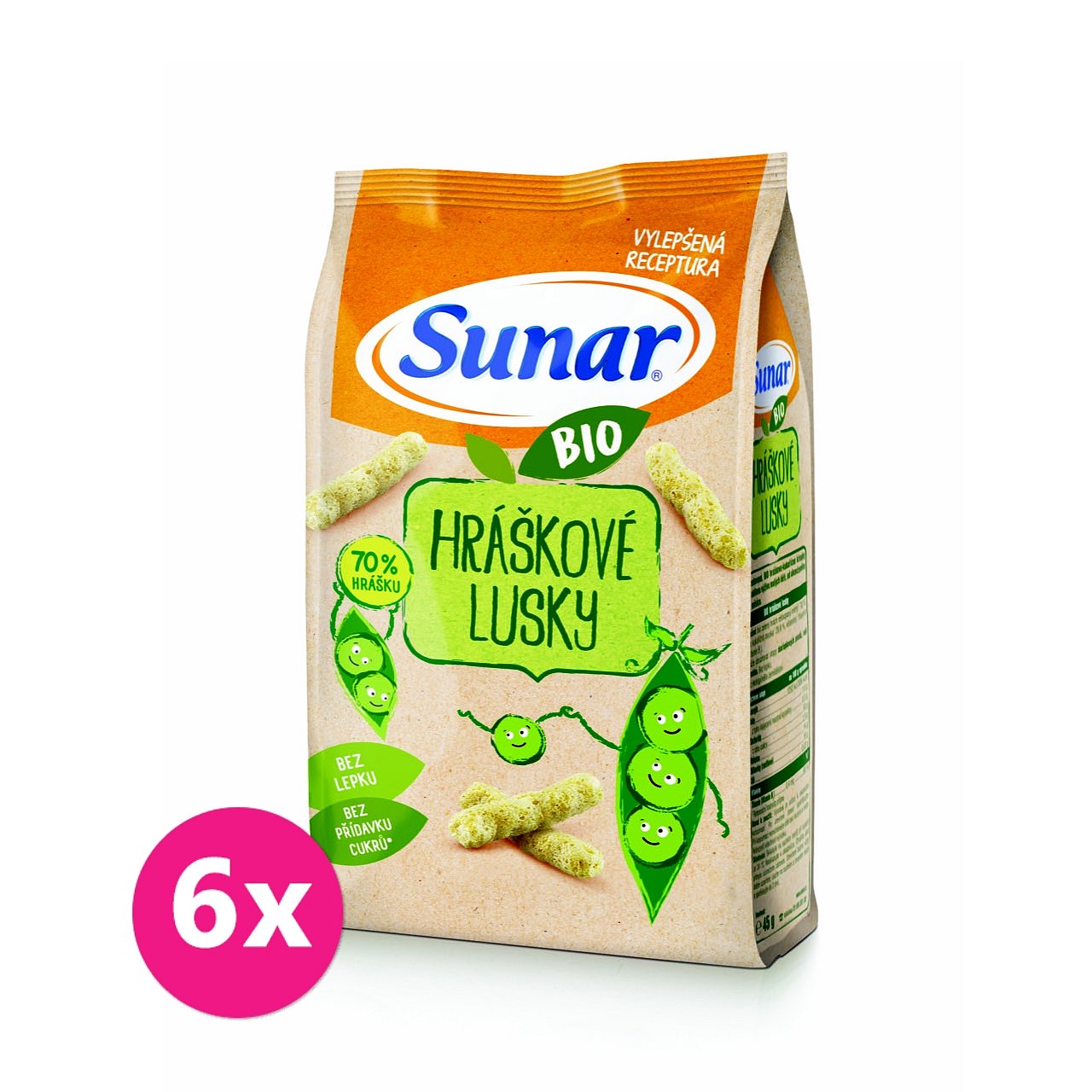 6 x SUNAR BIO křupky Hráškové lusky 45 g