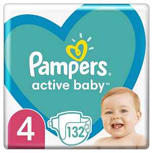 2x PAMPERS Active Baby 4 (9-14 kg) 132 ks MEGA PACK – jednorázové pleny