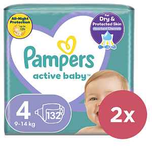 2x PAMPERS Active Baby 4 (9-14 kg) 132 ks MEGA PACK – jednorázové pleny