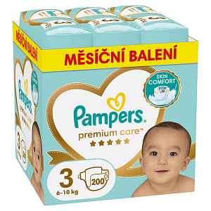 PAMPERS Pleny jednorázové Premium Care vel. 3 (200 ks) 6-10 kg - měsíční balení