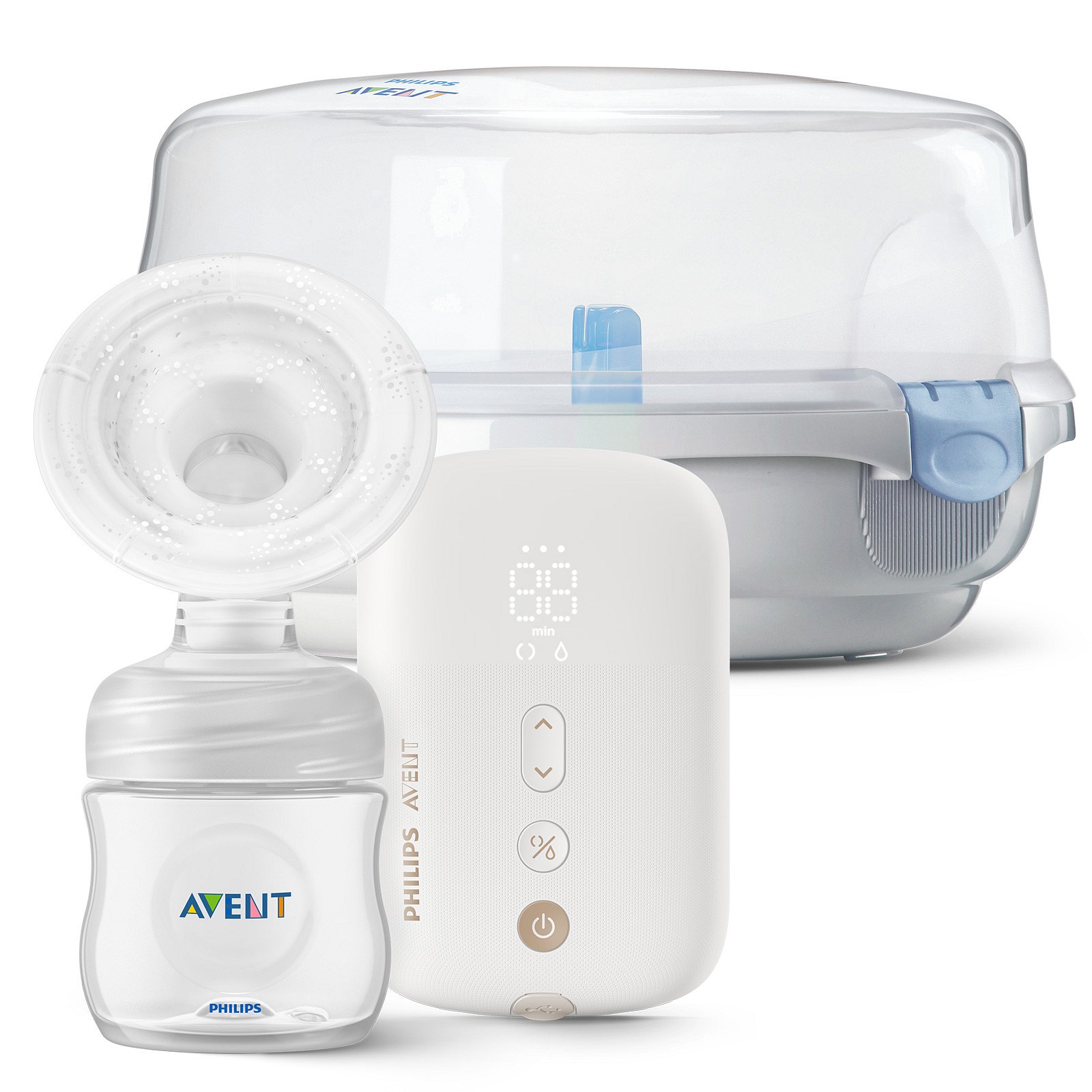 Philips AVENT Odsávačka mateřského mléka elektronická Premium dobíjecí SCF396 + Sterilizator do mikr