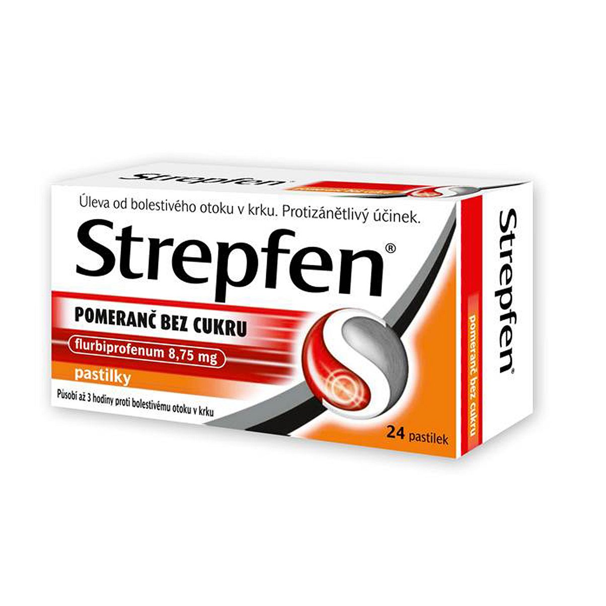 Strepfen Pomeranč bez cukru 8,75 mg 24 pastilek