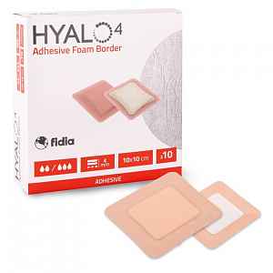 HYALO4 ADHESIVE SILICONE BORDER FOAM DRESSING 10 X 10 CM ADHEZIVNÍ PĚNOVÉ KRYTÍ SE SILIKONEM A LEPÍCÍM OKRA