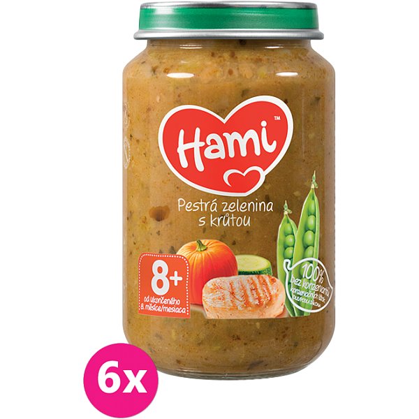 6x HAMI Pestrá zelenina s krůtou (200 g) - maso-zeleninový příkrm