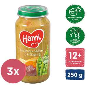 3x HAMI Brambory s hovězím a hráškem (250 g) - maso-zeleninový příkrm