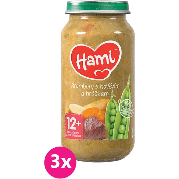 3x HAMI Brambory s hovězím a hráškem (250 g) - maso-zeleninový příkrm