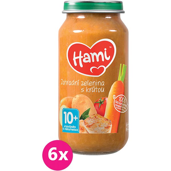 6x HAMI Zahradní zelenina s krůtou (250 g) - maso-zeleninový příkrm