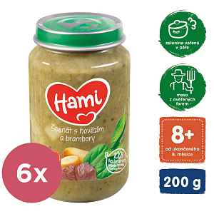 6x HAMI Špenát, brambory a hovězí (200 g) - maso-zeleninový příkrm