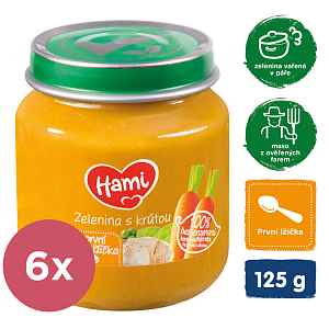 6x HAMI Zelenina s krůtím masem 125 g - maso-zeleninový příkrm