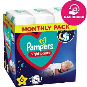 PAMPERS Night Pants Kalhotky plenkové jednorázové 6 (15 kg+) 76 ks - MĚSÍČNÍ ZÁSOBA