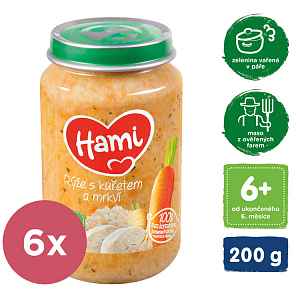 6x HAMI Rýže s kuřecím masem (200 g) - maso-zeleninový příkrm