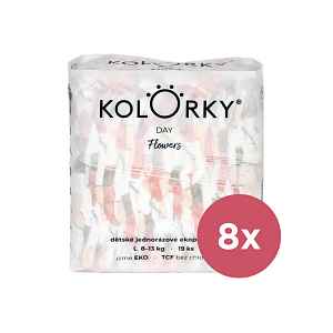 KOLORKY DAY - květy - L (8-13 kg) - 152 ks MĚSÍČNÍ ZÁSOBA - jednorázové eko plenky