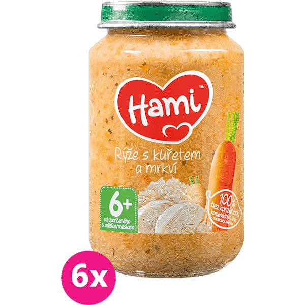 6x HAMI Rýže s kuřecím masem (200 g) - maso-zeleninový příkrm