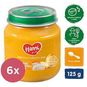 6x HAMI Zelenina s kuřecím masem (125 g) - maso-zeleninový příkrm