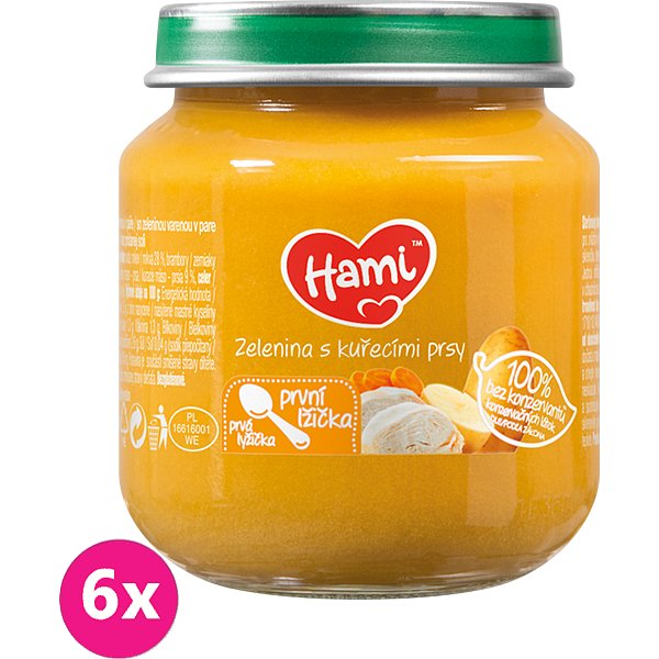 6x HAMI Zelenina s kuřecím masem (125 g) - maso-zeleninový příkrm