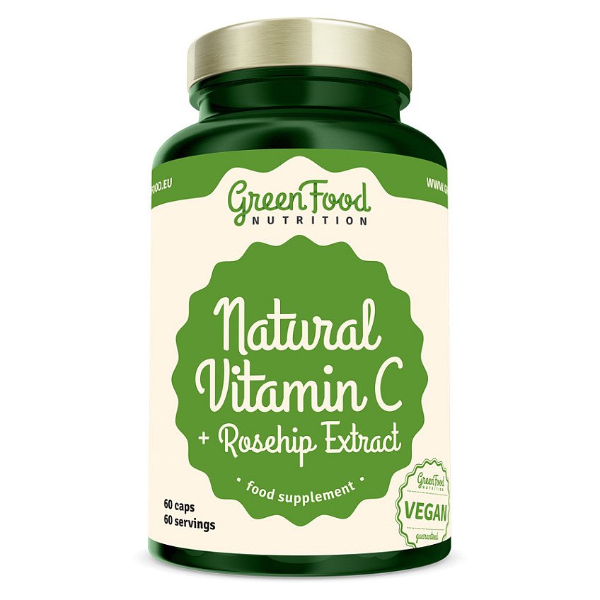 GREENFOOD NUTRITION Natural vitamin C + extrakt ze šípků 60 kapslí