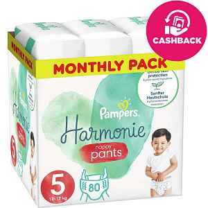 PAMPERS Harmonie Pants Kalhotky plenkové jednorázové 5 (12-17 kg) 80 ks