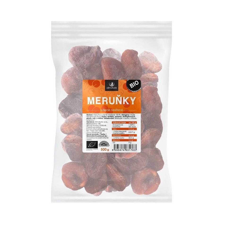 Allnature Meruňky sušené nesířené BIO 500 g