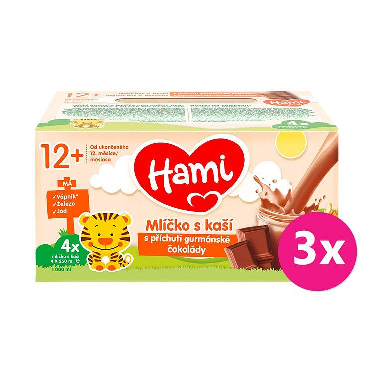 3x HAMI Mlíčko s kaší s příchutí gurmánské čokolády 4x250 ml