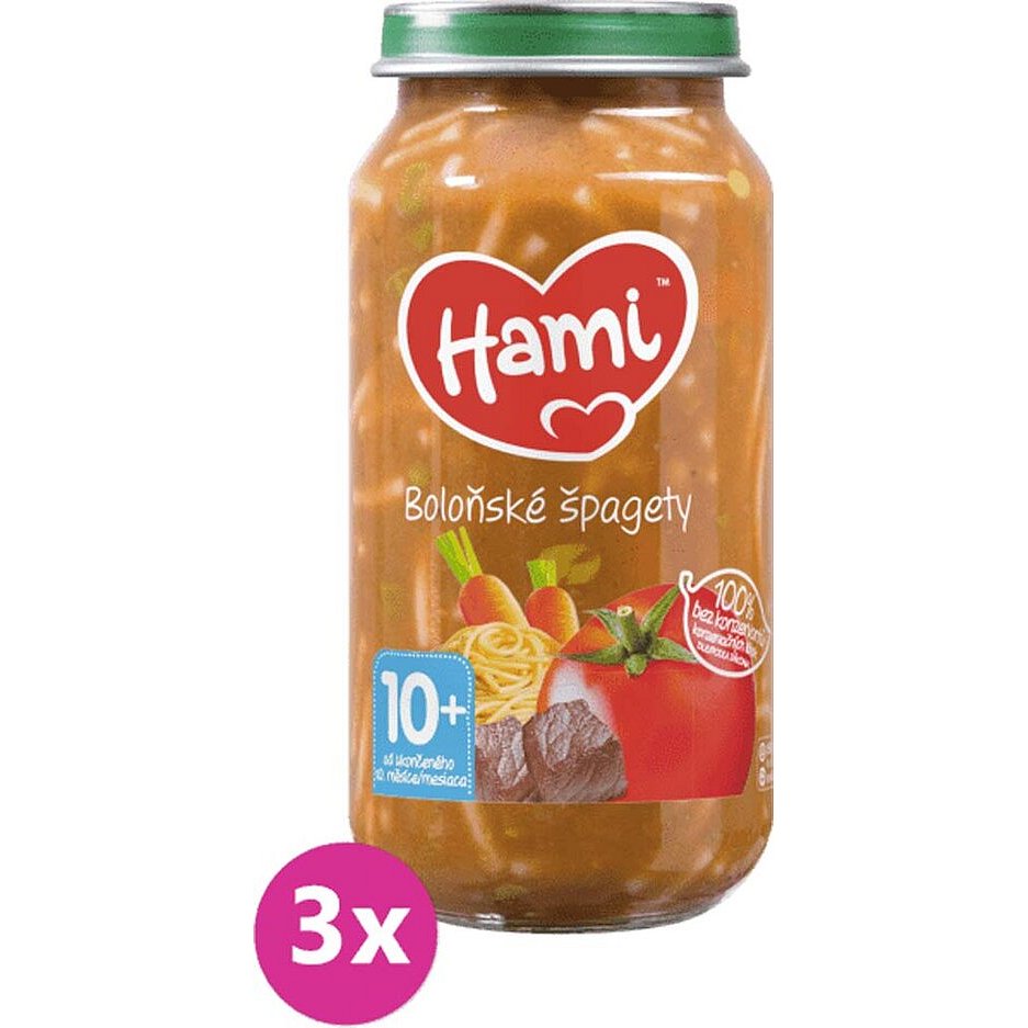 3x HAMI Boloňské špagety (250 g) - maso-zeleninový příkrm