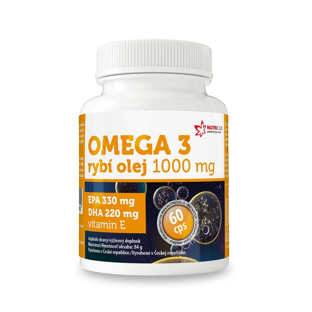 Nutricius Omega 3 Rybí olej 1000 mg EPA 330 mg/DHA 220 mg + vitamín E 60 kapslí