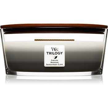 Woodwick Trilogy Warm Woods vonná svíčka s dřevěným knotem (hearthwick) 453,6 g