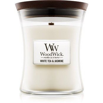 Woodwick White Tea & Jasmine vonná svíčka 275 g s dřevěným knotem