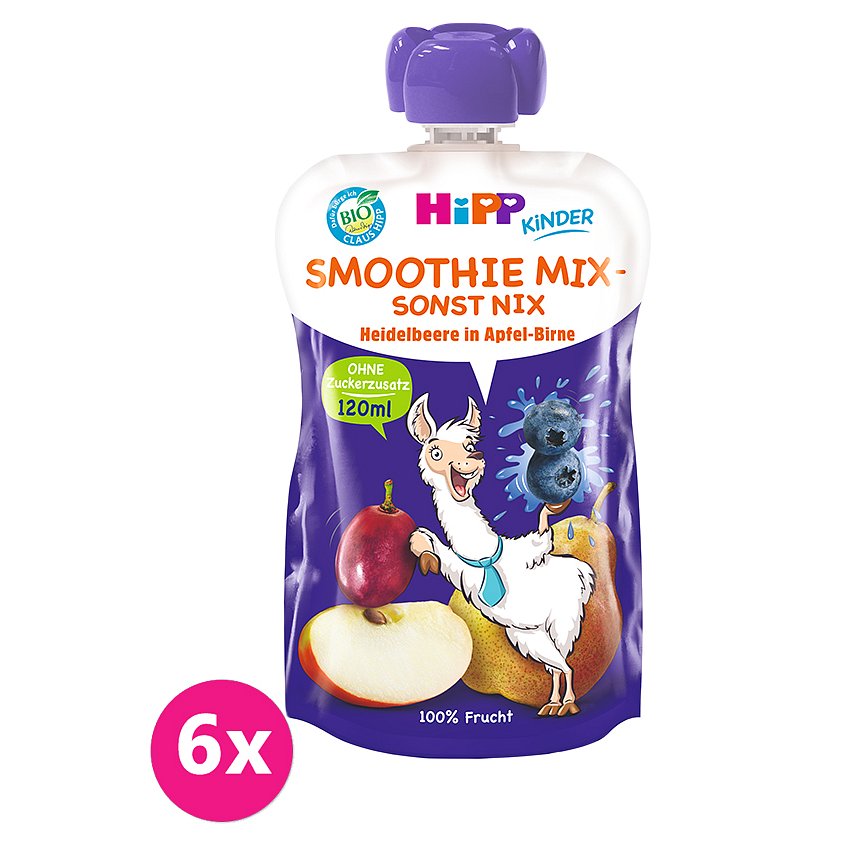 6x HiPP BIO Smoothie Jablko-Hruška-Borůvky, 100 g – ovocný příkrm