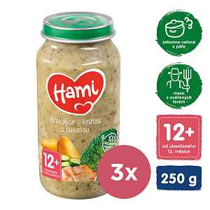 3x HAMI Brokolice a krůtí prsa (250 g) - maso-zeleninový příkrm