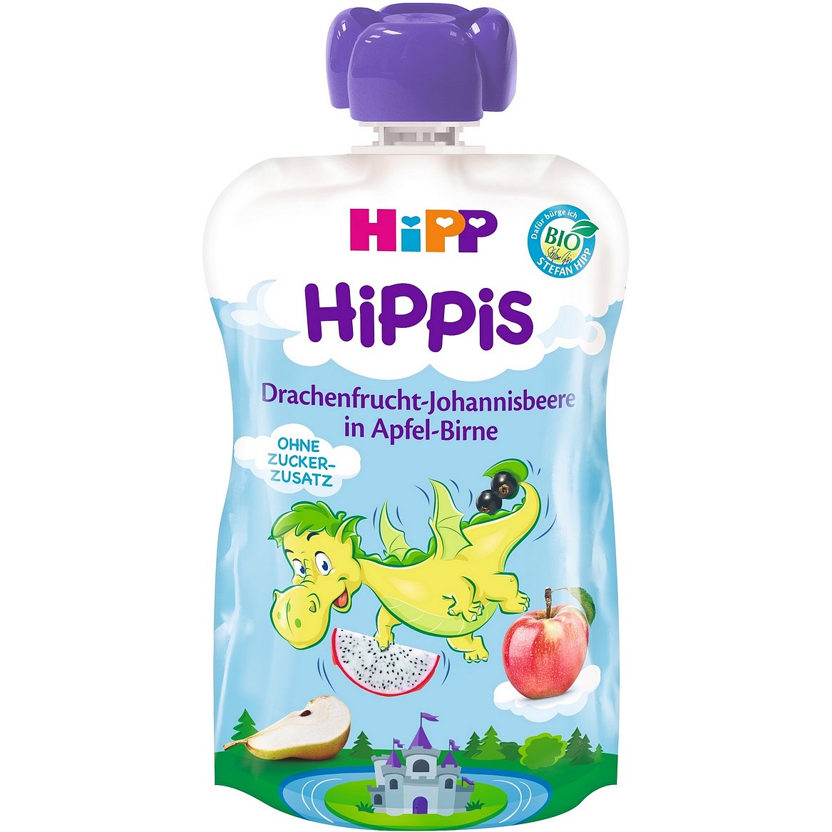 6x HIPP BIO Hippis Jablko, Hruška, Dračí ovoce, Černý rybíz (12m+) 100 g