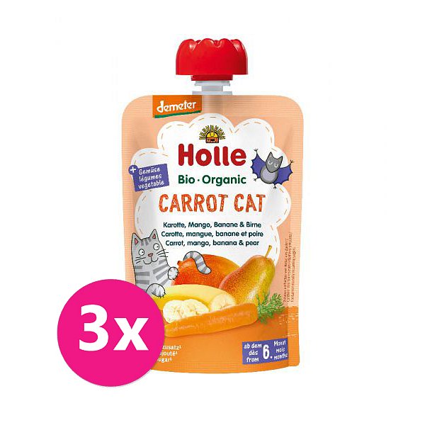 3x HOLLE Carrot Cat Bio pyré mrkev mango banán hruška 100 g (6+)