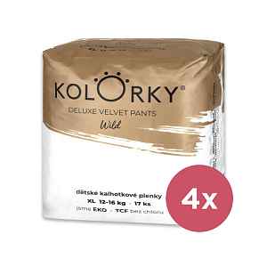 4x KOLORKY DELUXE VELVET PANTS Wild Kalhotky plenkové jednorázové eko XL (12-16 kg) 17 ks