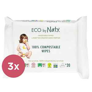 3x ECO BY NATY Ubrousky vlhčené cestovní neparfumované Sensitive Eco 20 ks