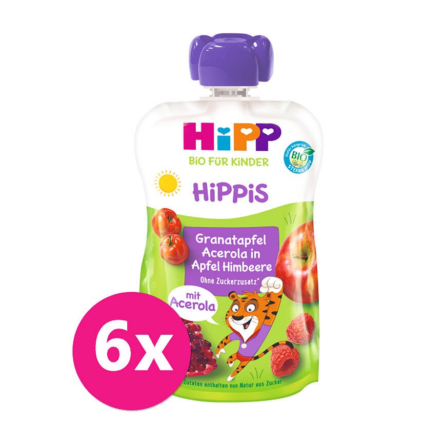 6x HiPP BIO Jablko-Maliny-Granátové jablko-Acerola od uk. 1. roku, 100 g