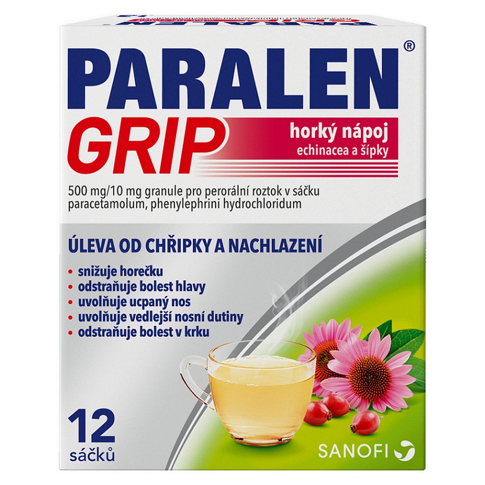 Paralen Grip Horký nápoj echinacea a šípky 500 mg/10 mg por.gra.sol.scc.12