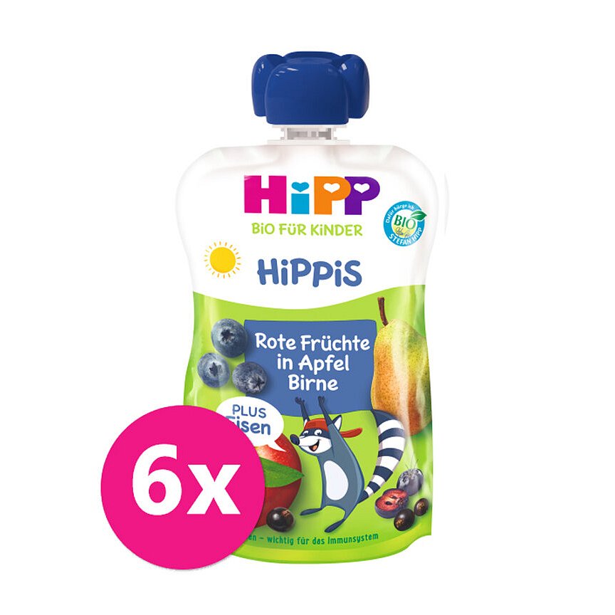 6x HiPP BIO Jablko-Hruška-Červené ovoce + železo od uk. 1. roku, 100 g