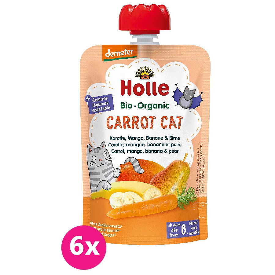 6x HOLLE Carrot Cat Bio pyré mrkev mango banán hruška 100g (6+)