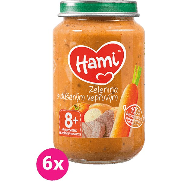 6x HAMI Mrkev, brambory, vepřová kýta (200 g) - maso-zeleninový příkrm