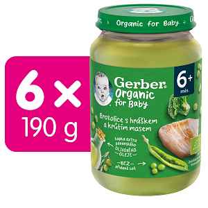 Gerber Organic for Baby Brokolice, hrášek a krůtí maso BIO 6m+ 6x190 g