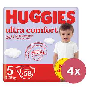 4x HUGGIES® Pleny jednorázové Ultra Comfort Jumbo 5, 58 ks