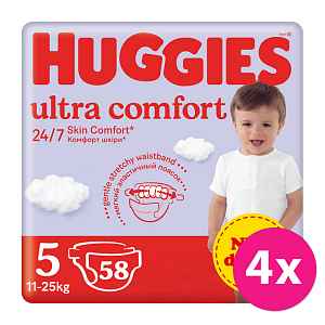 4x HUGGIES® Pleny jednorázové Ultra Comfort Jumbo 5, 58 ks