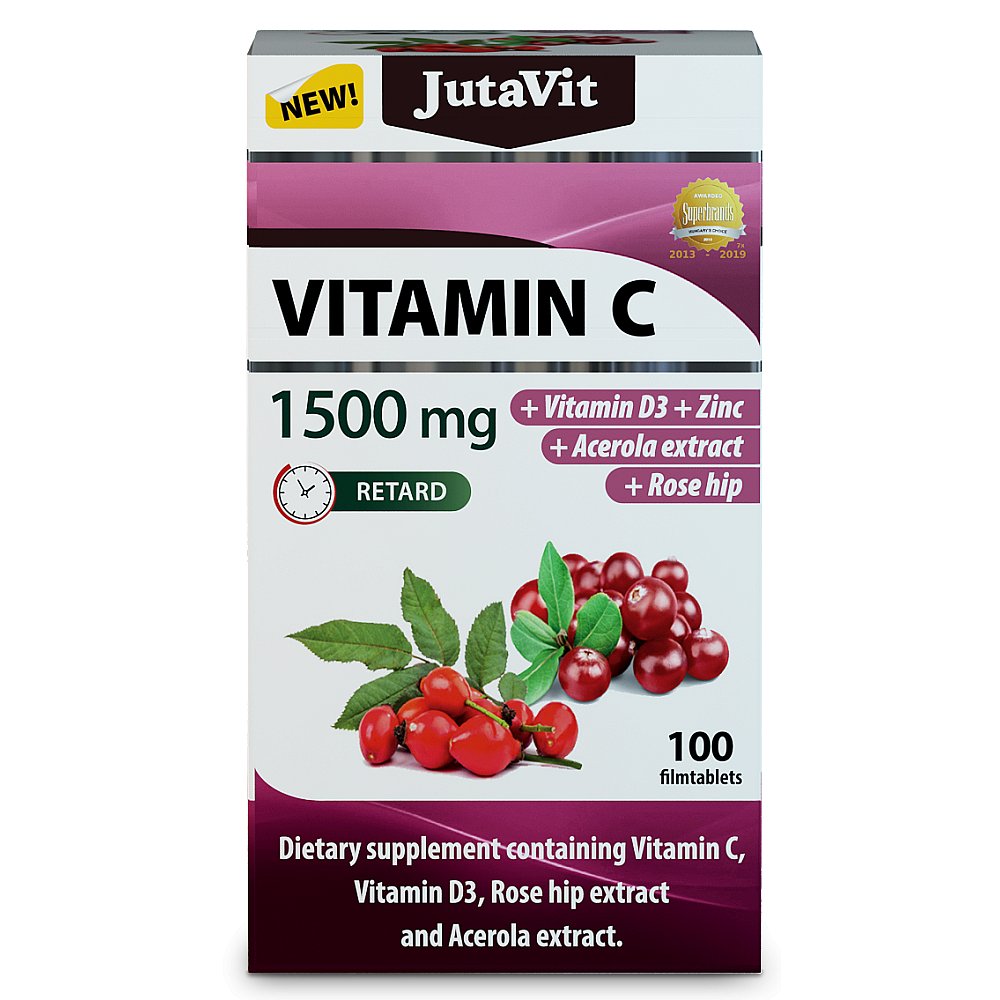 JUTAVIT Vitamin C 1500 mg s vitaminem D3 400IU, zinkem, šípky a extraktem z aceroly 100 tablet