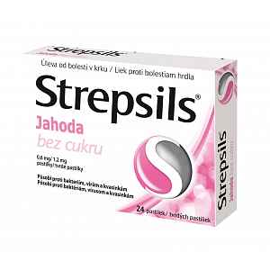 Strepsils Jahoda bez cukru 0,6 mg/1,2 mg 24 pastilek