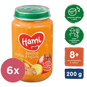 6x HAMI Zelenina s krůtou a rajčaty (200 g) - maso-zeleninový příkrm