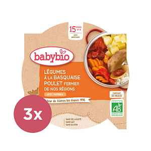 3x BABYBIO Menu zelenina s kuřecím masem a rýží (260g)