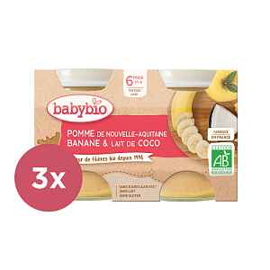 3x BABYBIO Jablko banán s kokosovým mlékem (2x130g) - ovocný příkrm