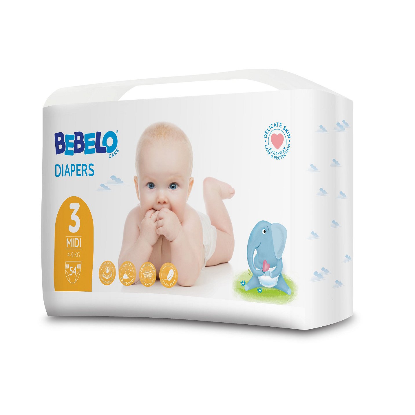 BEBELO Care Diapers Midi 3 dětské pleny 54 ks