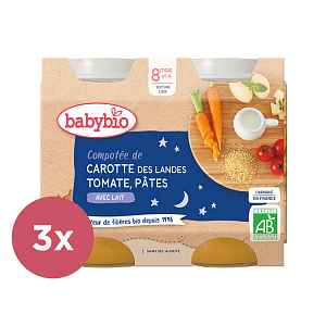 3x BABYBIO Večerní menu mrkev a rajčata s těstovinami (2x200g)